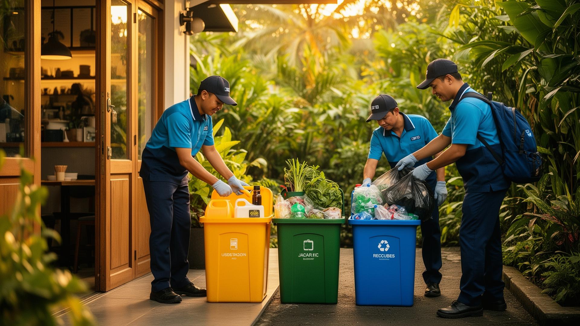 NextLoop crew sorting separated waste streams in front of an electric collection van